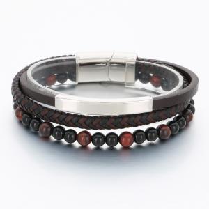 Stainless Steel Leather Bracelet - KB189813-TSC