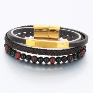 Stainless Steel Leather Bracelet - KB189814-TSC