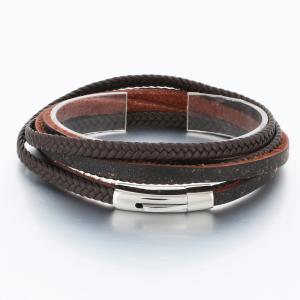 Stainless Steel Leather Bracelet - KB189823-TSC