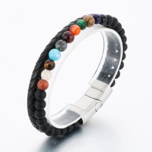 Stainless Steel Leather Bracelet - KB189849-TSC