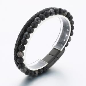 Stainless Steel Leather Bracelet - KB189851-TSC