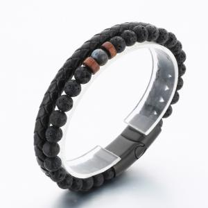 Stainless Steel Leather Bracelet - KB189853-TSC