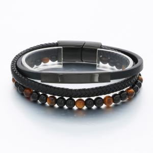 Stainless Steel Leather Bracelet - KB189854-TSC