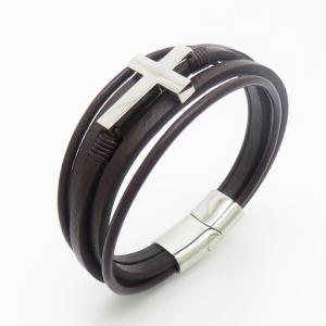 Stainless Steel Leather Bracelet - KB190195-TSC