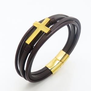 Stainless Steel Leather Bracelet - KB190196-TSC