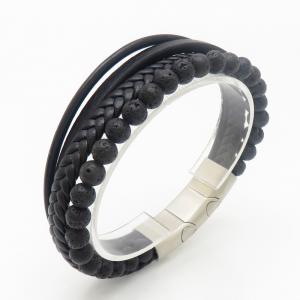 Stainless Steel Leather Bracelet - KB190255-TSC