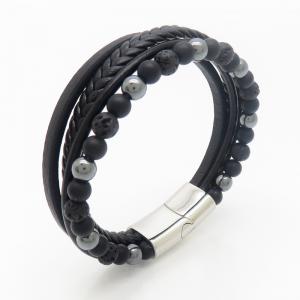 Stainless Steel Leather Bracelet - KB190266-TSC