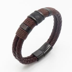 Stainless Steel Leather Bracelet - KB190288-TSC