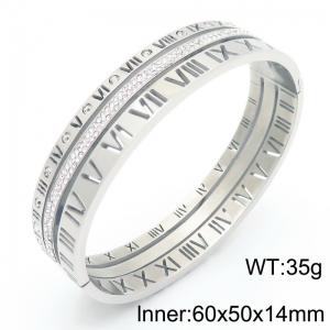 14MM Wide Stainless Steel Roman Numeral Bangle Women's Zirconia Trendy Jewelry - KB190312-GC