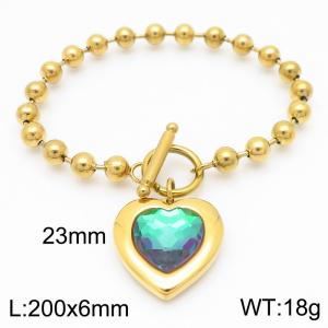 200X6MM Round Bead Chain Stainless Steel Bracelet Women's Party Colorful Stone Love Jewelry Gold Color - KB190567-Z