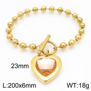 200X6MM Round Bead Chain Stainless Steel Bracelet Women's Party Colorful Stone Love Jewelry Gold Color - KB190573-Z