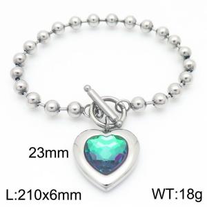 210X6MM Round Bead Chain Stainless Steel Bracelet Women's Party Colorful Stone Love Jewelry Silver Color - KB190575-Z