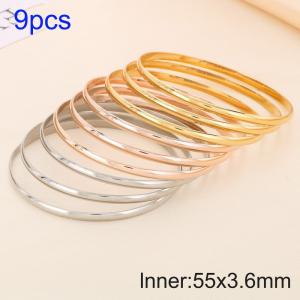 9pcs Triple Colors 55X3.6mm Women Simple Stainless Steel Bangle Set - KB190764-GC