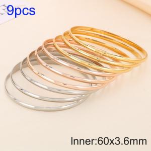 9pcs Triple Colors 60X3.6mm Women Simple Stainless Steel Bangle Set - KB190765-GC