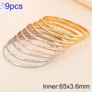 9pcs Triple Colors 65X3.6mm Women Simple Stainless Steel Bangle Set - KB190766-GC