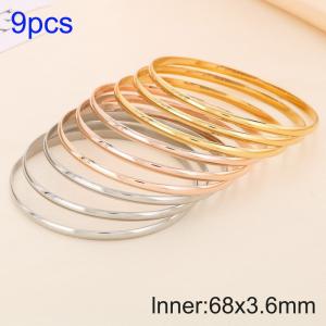 9pcs Triple Colors 68X3.6mm Women Simple Stainless Steel Bangle Set - KB190767-GC