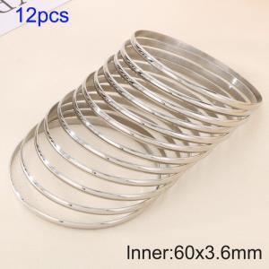 12pcs 60X3.6mm Women Simple Stainless Steel Bangle Set - KB190825-GC