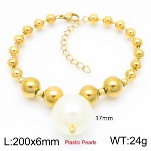 Fashion Stainless Steel Bracelet Beads Link Chain With Plastic Pearls Gold Color - KB190832-Z