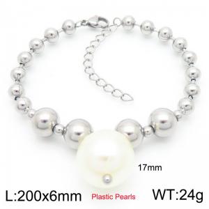 Fashion Stainless Steel Bracelet Beads Link Chain With Plastic Pearls Silver Color - KB190833-Z