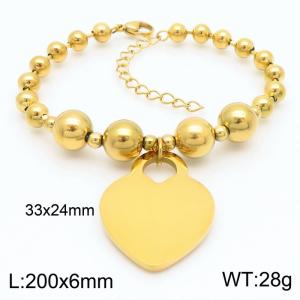 Fashion Stainless Steel Bracelet Beads Link Chain With Big Heart Pendant Gold Color - KB190840-Z