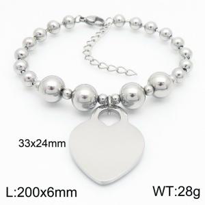 Fashion Stainless Steel Bracelet Beads Link Chain With Big Heart Pendant Silver Color - KB190841-Z