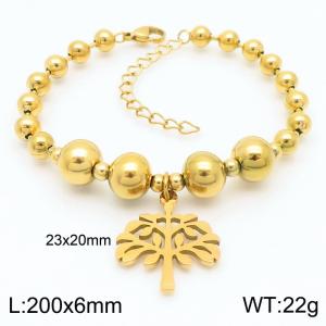 Fashion Stainless Steel Bracelet Beads Link Chain With Big Tree Pendant Gold Color - KB190842-Z