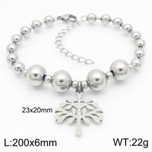 Fashion Stainless Steel Bracelet Beads Link Chain With Big Tree Pendant Silver Color - KB190843-Z