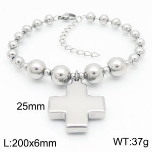 Fashion Stainless Steel Bracelet Beads Link Chain With Big Corss Pendant Silver Color - KB190844-Z