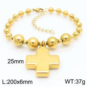 Fashion Stainless Steel Bracelet Beads Link Chain With Big Corss Pendant Gold Color - KB190845-Z