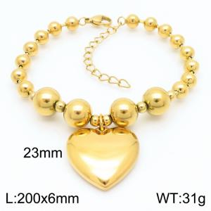 Fashion Stainless Steel Bracelet Beads Link Chain With Big Heart Pendant Gold Color - KB190846-Z