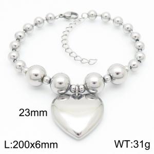 Fashion Stainless Steel Bracelet Beads Link Chain With Big Heart Pendant Silver Color - KB190847-Z