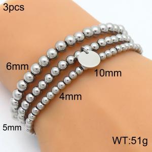 3pcs Fashion Stainless Steel Bracelet Beads Link Chain Silver Color - KB190852-Z