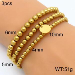 3pcs Fashion Stainless Steel Bracelet Beads Link Chain Gold Color - KB190853-Z