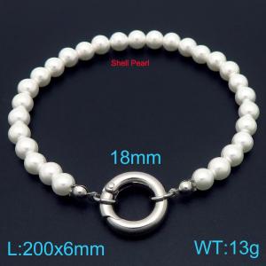 Fashion Stainless Steel Bracelet Plastic Pearls Beads Link Chain Silver Color - KB190861-Z