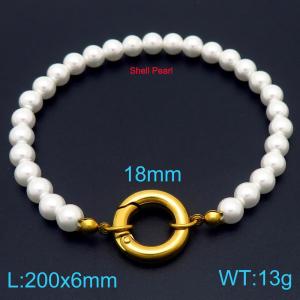 Fashion Stainless Steel Bracelet Plastic Pearls Beads Link Chain Gold Color - KB190862-Z