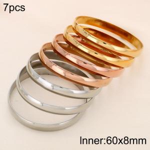 60x8mm Wholesale Jewelry Circle Smooth Bangle 7pcs A Set Three Color Stainless Steel Bangles Set - KB191081-GC