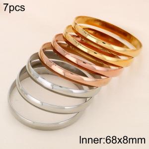 68x8mm Wholesale Jewelry Circle Smooth Bangle 7pcs A Set Three Color Stainless Steel Bangles Set - KB191083-GC