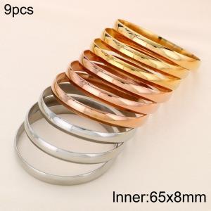 65x8mm Fashion Jewelry Circle Smooth Bangle 9pcs A Set Three Color  Stainless Steel Bangles Set - KB191106-GC