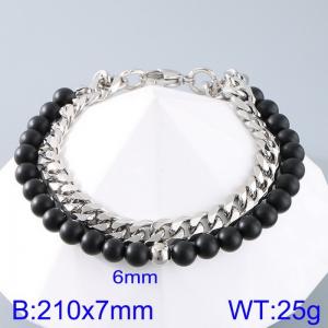 6mm bead Cuban double chain stainless steel bracelet - KB191609-Z