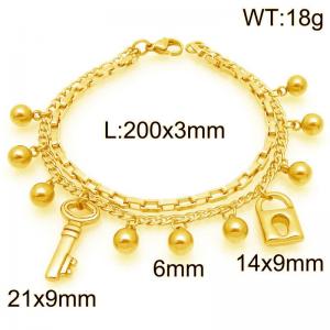 Fashionable stainless steel double-layer bracelet paired with keys, locks, and hanging bead accessories - KB202888-Z