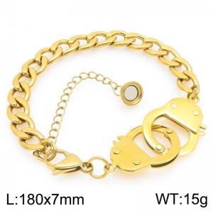 Fashionable couple style heart to heart magnetic stainless steel bracelet with handcuff buckle - KB202977-Z