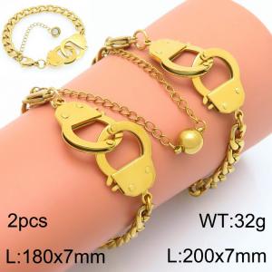 Fashionable couple style heart to heart magnetic stainless steel bracelet with handcuff buckle, two piece set - KB202979-Z