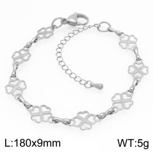 Simple and stylish stainless steel hollow out clover pattern splicing chain bracelet - KB203453-Z
