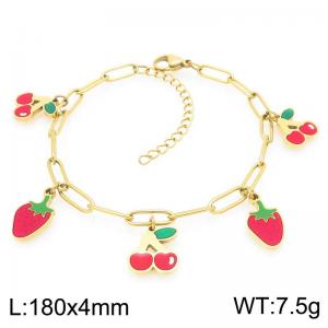 Sweet Cute Fruit Strawberry Cherry Charm Pendant Stainless Steel Bracelet for Women Fashion Jewelry - KB204041-ZG