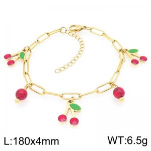 Sweet Cute Beads Fruit Cherry Charm Pendant Stainless Steel Bracelet for Women Fashion Jewelry - KB204042-ZG