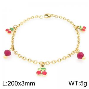 Sweet Cute Charm Beads Fruit Cherry Pendant Stainless Steel Bracelet for Women Fashion Jewelry - KB204044-Z