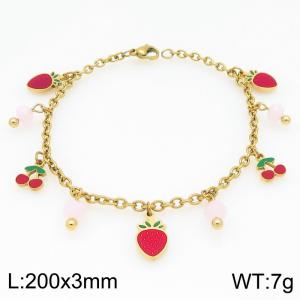 Sweet Cute Charm Beads Fruit Cherry Strawberry Pendant Stainless Steel Bracelet for Women - KB204045-Z