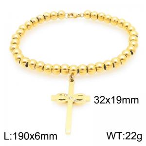 High Quality Religious Jewelry Women Men Gold Plated Stainless Steel Christian Beaded Cross Bracelet - KB204051-Z