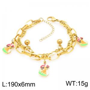 Sweet and Romantic 18K Gold Stainless Steel Mushroom Charm Oil Drop Double Chain Bracelets - KB204052-Z