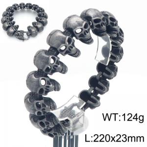 Hip hop style retro personality stainless steel creative smooth skull special buckle men's domineering boiled black bracelet - KB204570-KJX
